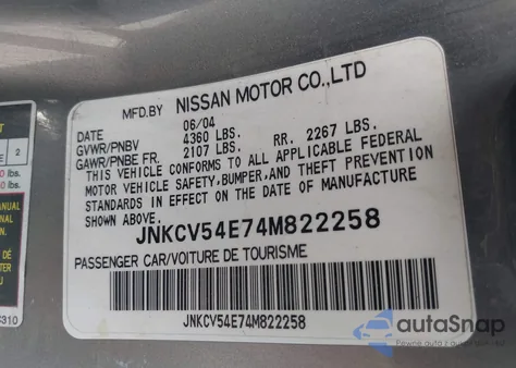 2004 Infiniti G35 from USA, damaged, VIN JNKCV54E74M822258